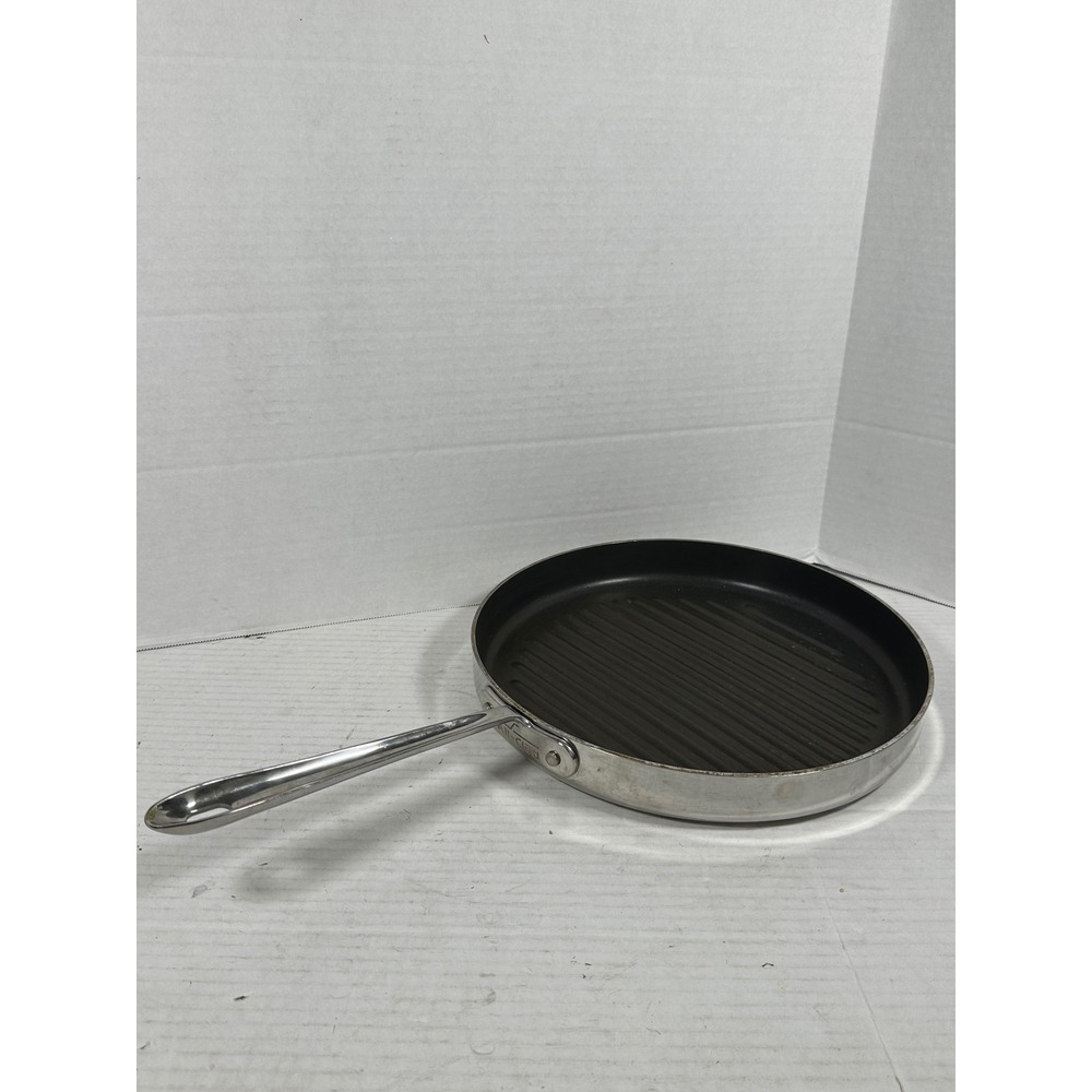 All-Clad Nonstick Round Grill Pan Stainless Steel Ridged Skillet Silver Black